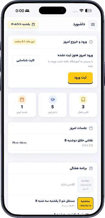 Mafakher Novin coach dashboard in Farsi showing check-in and daily stats